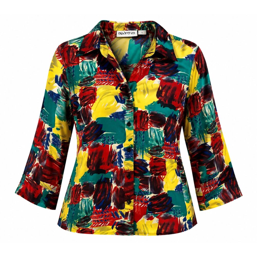 Aparenza Women's Abstract Print Button Front Blouse Size Large